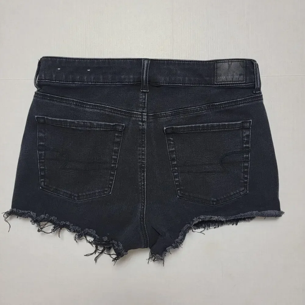 American Eagle Black Embroidered Hi Rise Shorts SZ 10 - Picture 2 of 5